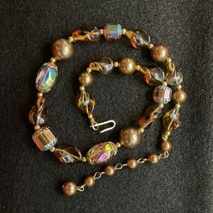 Trifari Vintage Necklace Gold Tone AB Amber Color Beads